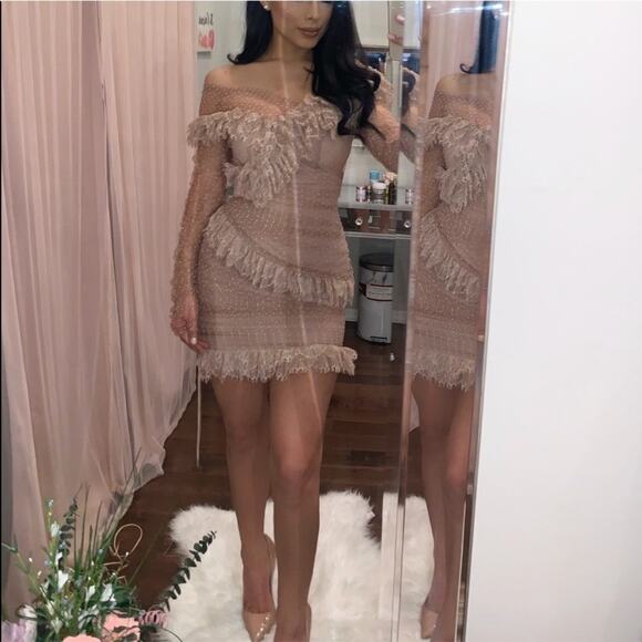 HOUSE OF CB/ Sorrel Blush Vintage Pink Polka Dot Ruffle Frill Lace Mini Dress - Picture 15 of 16